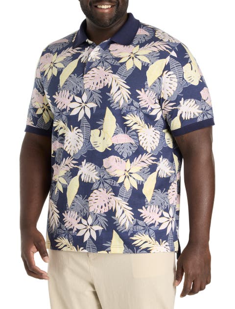Big & Tall Tropical Leaves Printed Polo Shirt