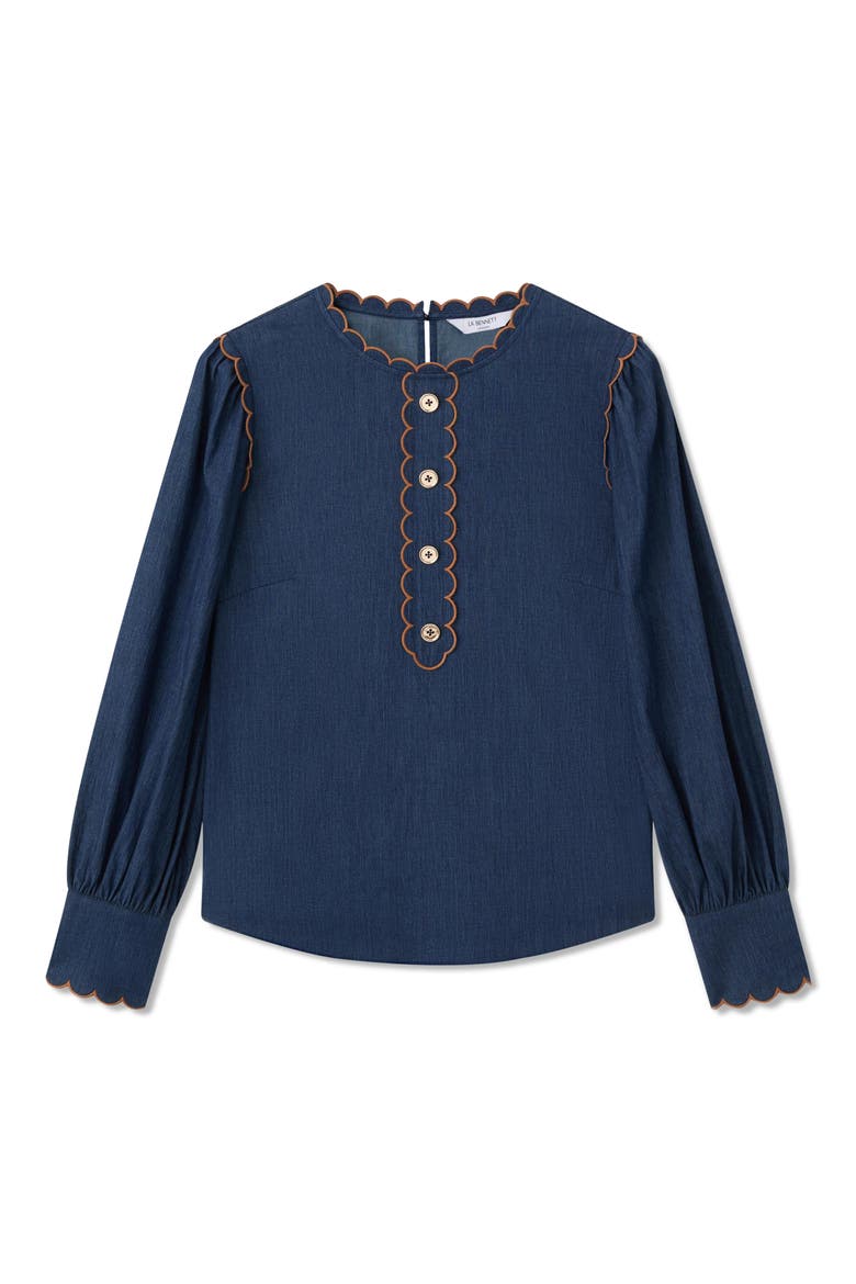 Jenny Scallop Denim Top, Alternate, color, INDIGO