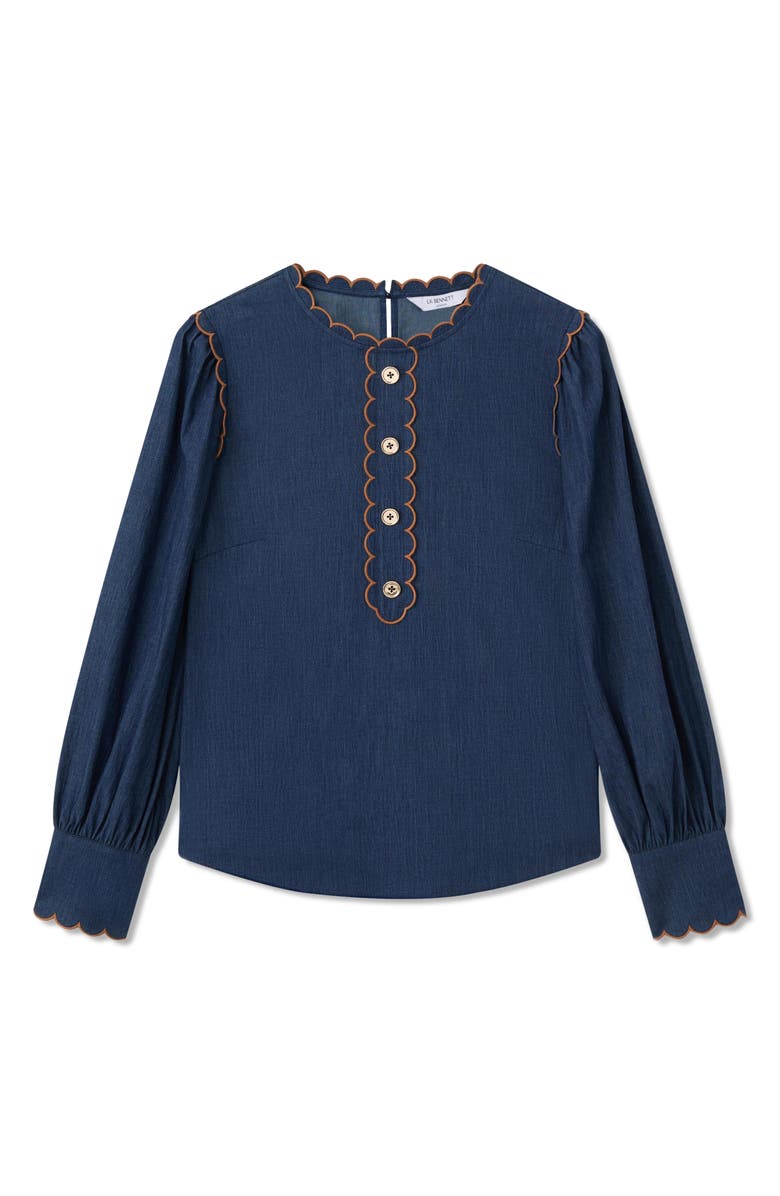 LK Bennett Jenny Scallop Denim Top, Alternate, color, Indigo
