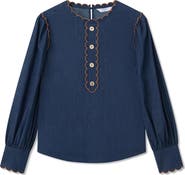 LK Bennett Jenny Scallop Denim Top