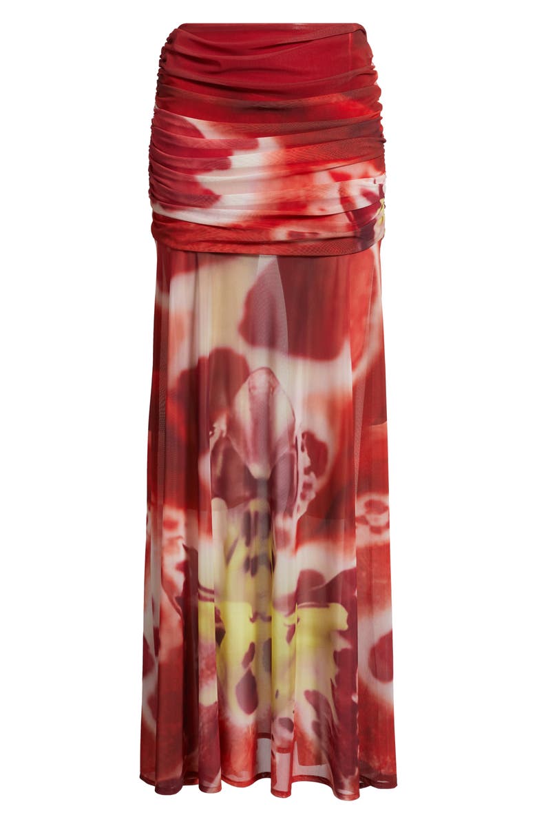 Feners Susurro Print Ruched Mesh Maxi Skirt, Alternate, color, Blush