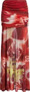 Feners Susurro Print Ruched Mesh Maxi Skirt