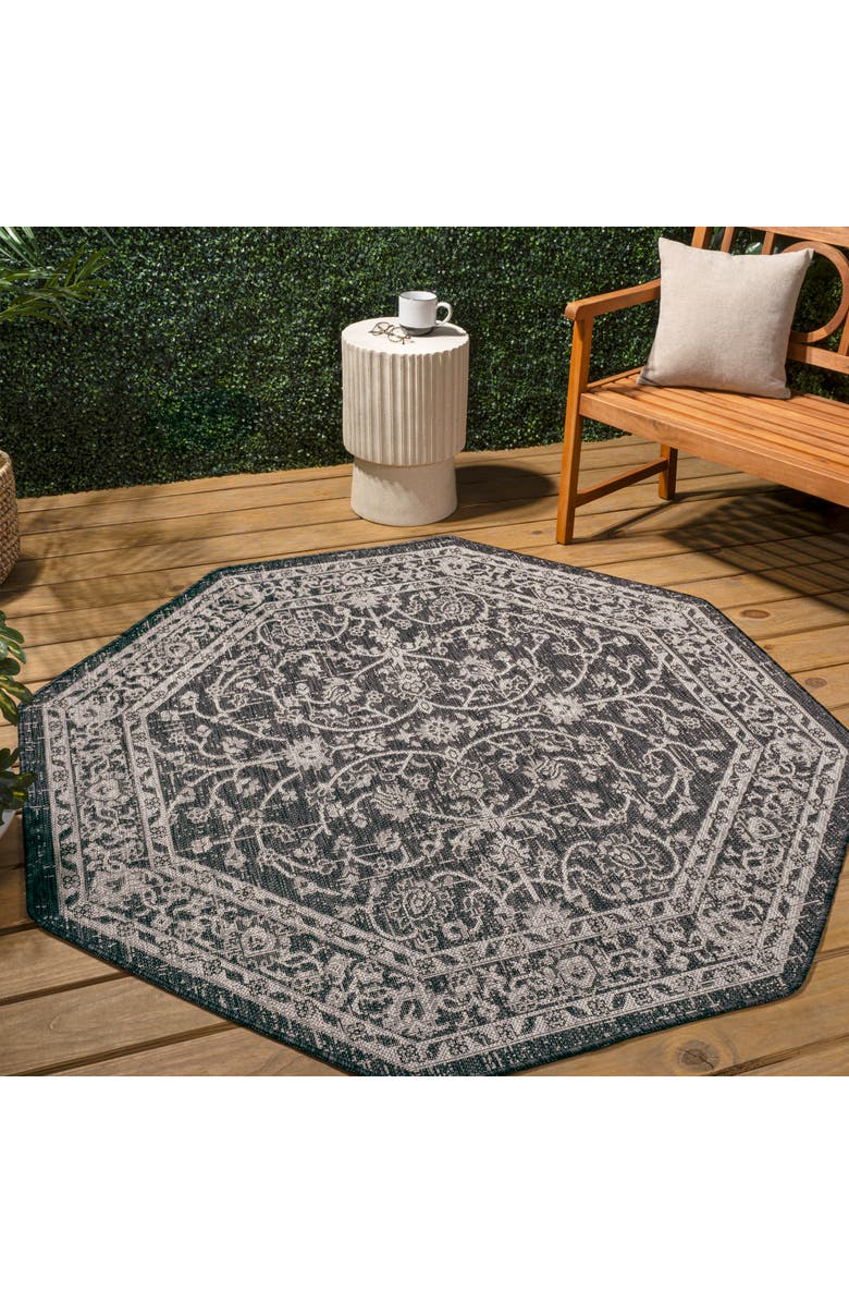 JONATHAN Y Palazzo Vine and Border Textured Weave Octagon Indoor/Outdoor Area Rug, Alternate, color, Black/Gray