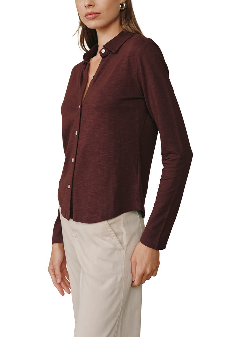 Cotton Knit Button-Up Shirt, Alternate, color, PINOT NOIR