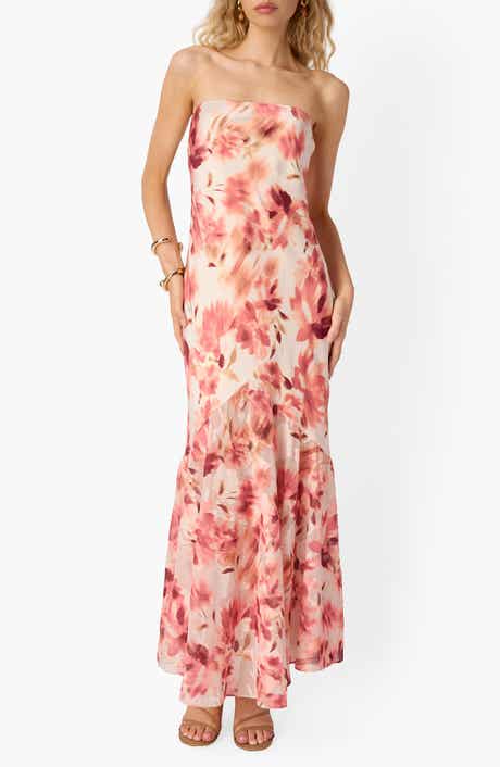 Maristela Abstract Floral Strapless Silk Crêpe de Chine Dress