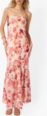 CAMI NYC Maristela Abstract Floral Strapless Silk Crêpe de Chine Dress
