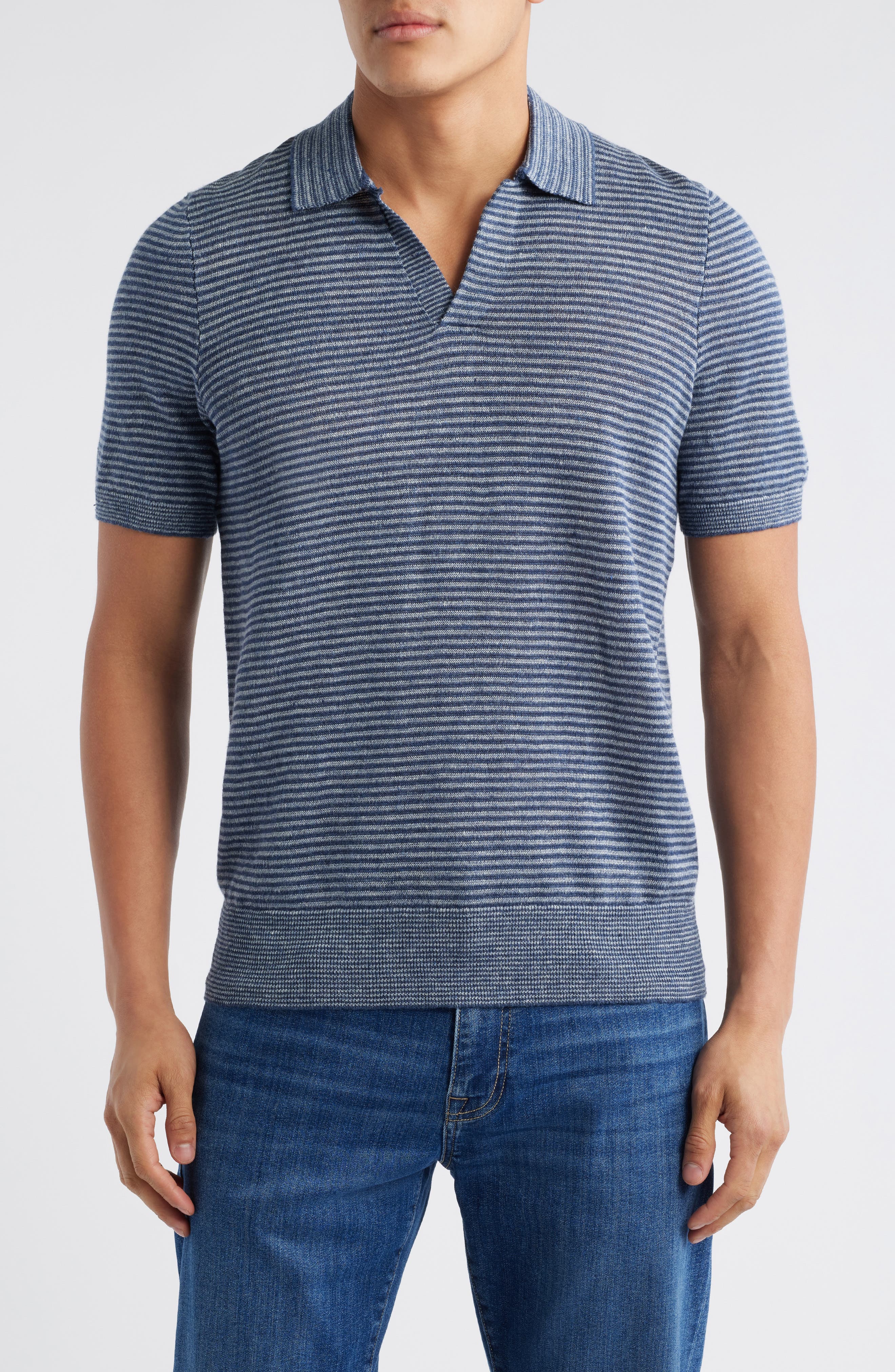 Faherty Stripe Linen Sweater Polo