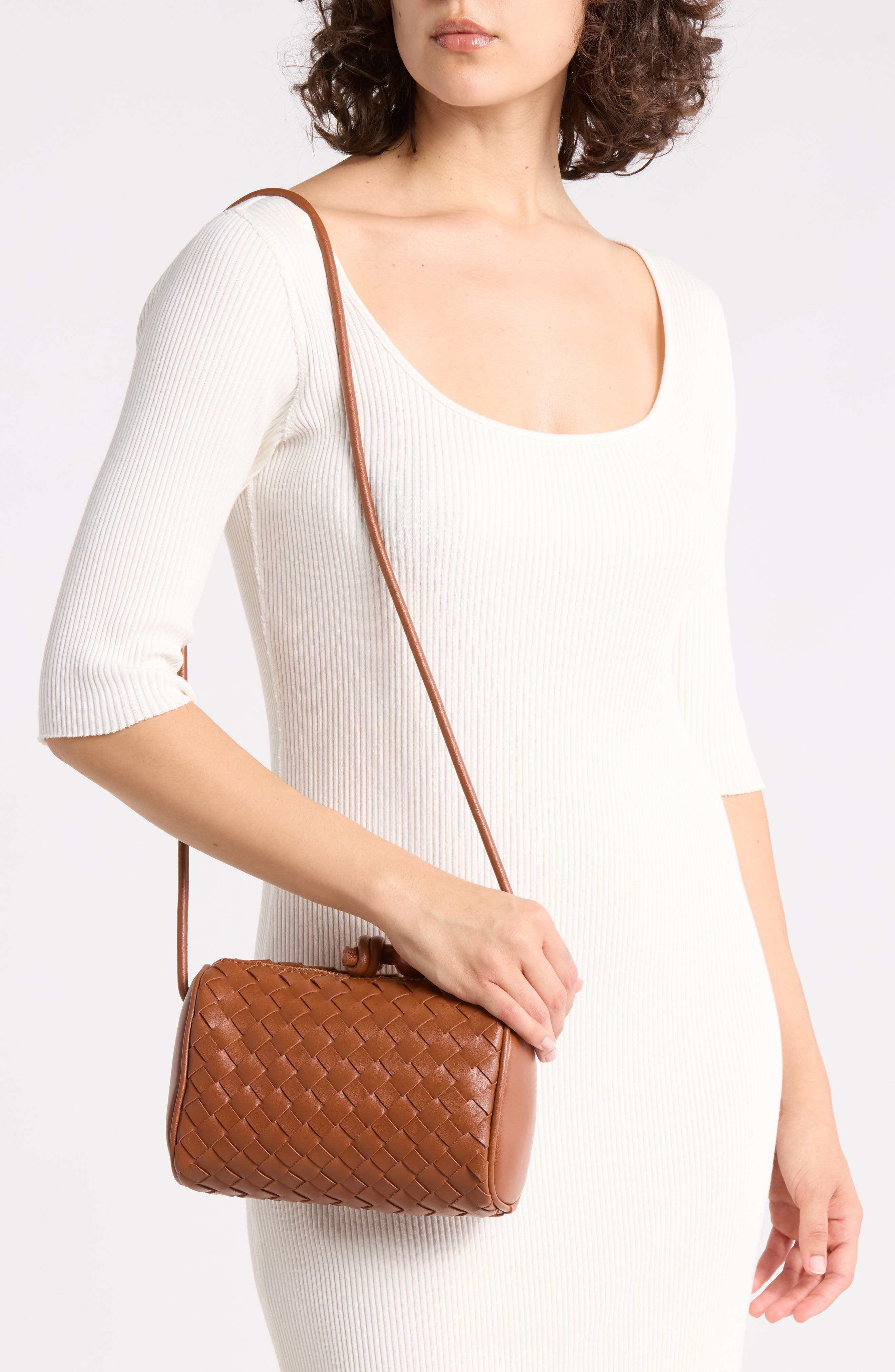 Woven Faux Leather Crossbody Bag, Alternate, color, CHOCOLATE