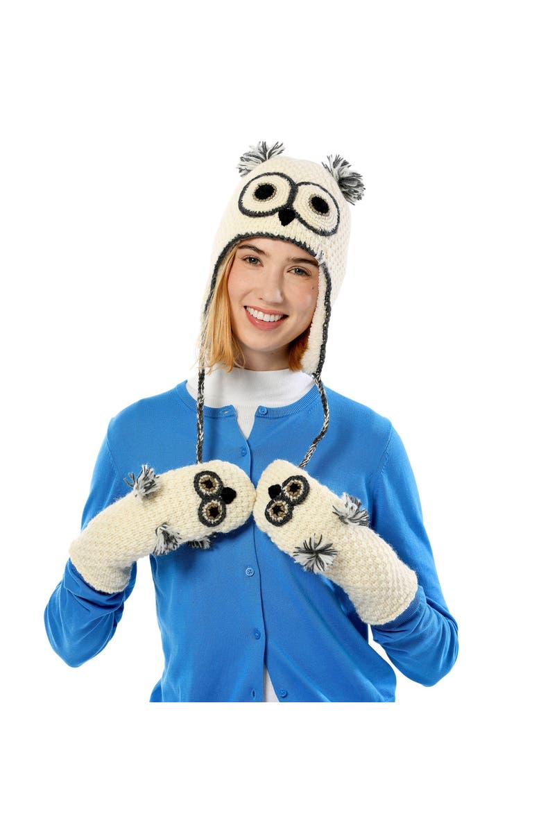 Nirvanna Designs Crochet Owl Hat, Alternate, color, White Combo