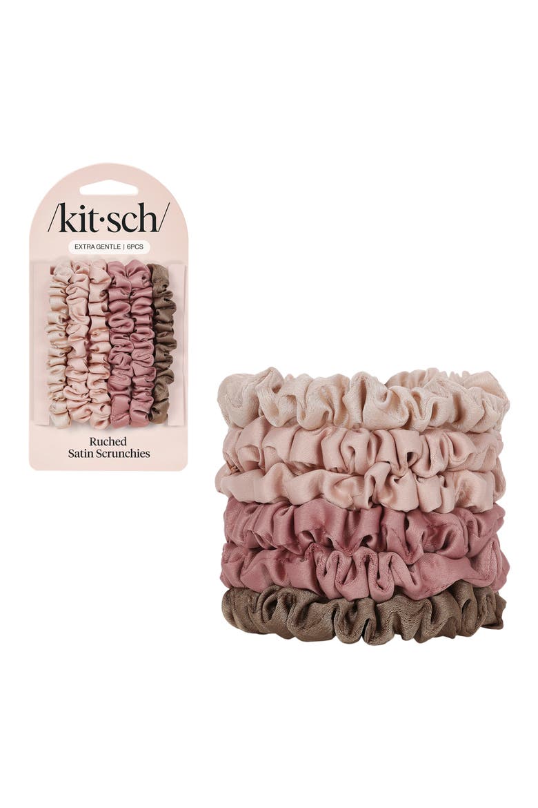Satin Ultra Petite 6-Pack Scrunchies, Main, color, TERRACCOTA