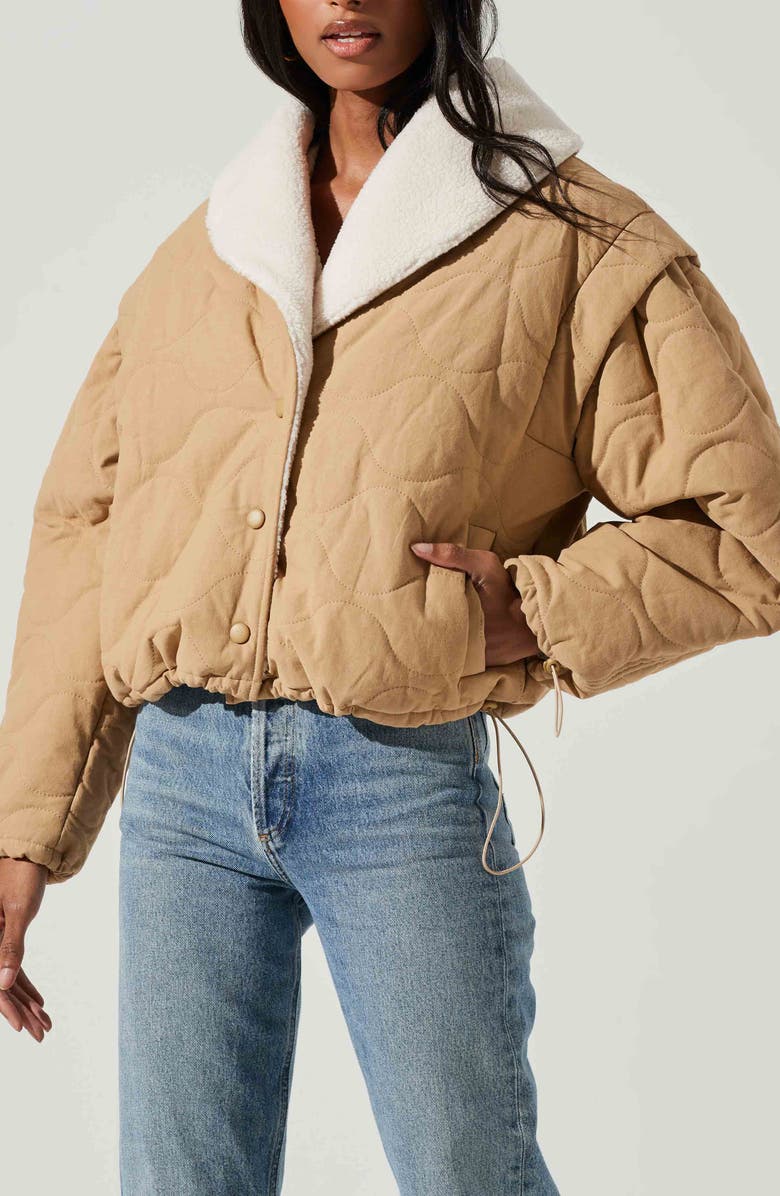 ASTR the Label Nadine Faux Shearling Trim Quilted Jacket, Alternate, color, Khaki