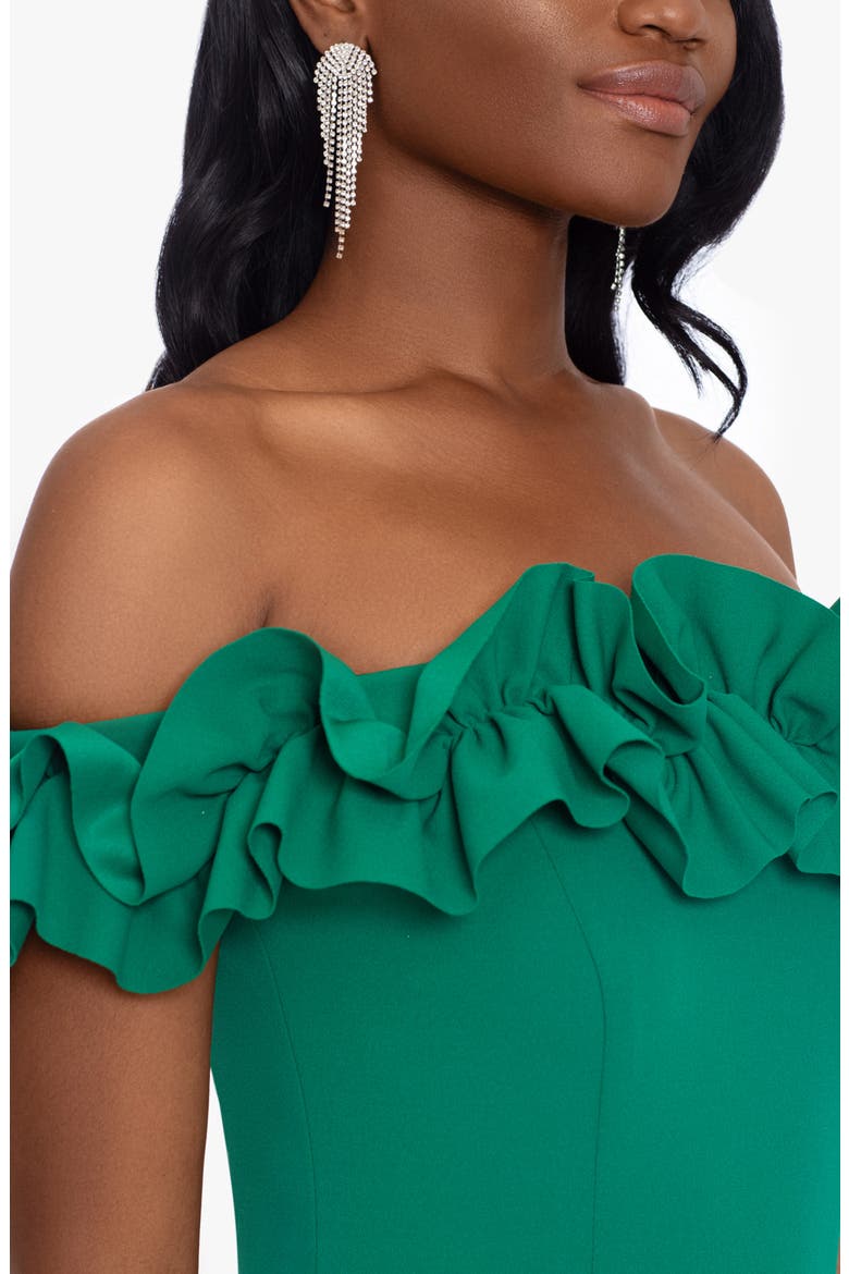 Off the Shoulder Ruffle Crepe Trumpet Gown, Alternate, color, GREEN