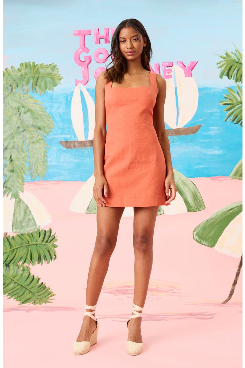 Square Neck Linen Blend Minidress, Alternate, color, BRUSCHETTA