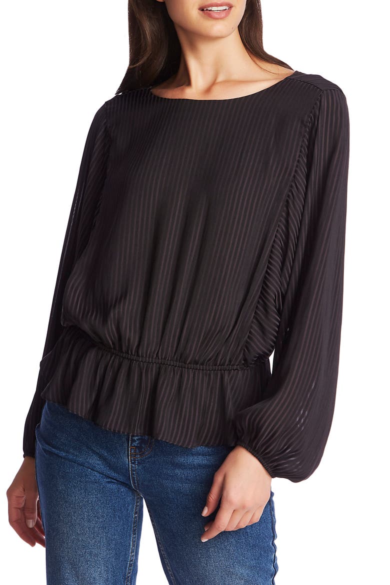 Shadow Stripe Dolman Sleeve Peplum Top, Main, color, RICH BLACK