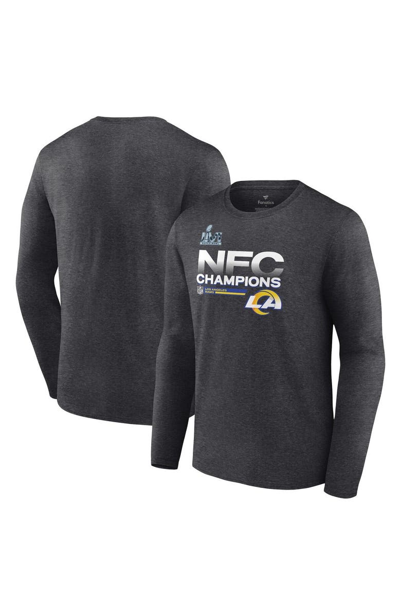 FANATICS Men's Fanatics Branded Heathered Charcoal Los Angeles Rams 2021 NFC Champions Locker Room Trophy Collection Long Sleeve T-Shirt, Main, color, 