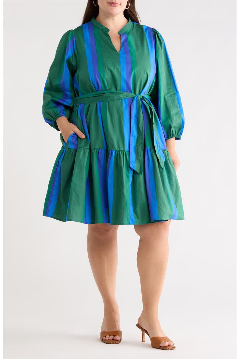 Dolary Stripe Tie Waist Dress, Main, color, EMERALD-BLUES
