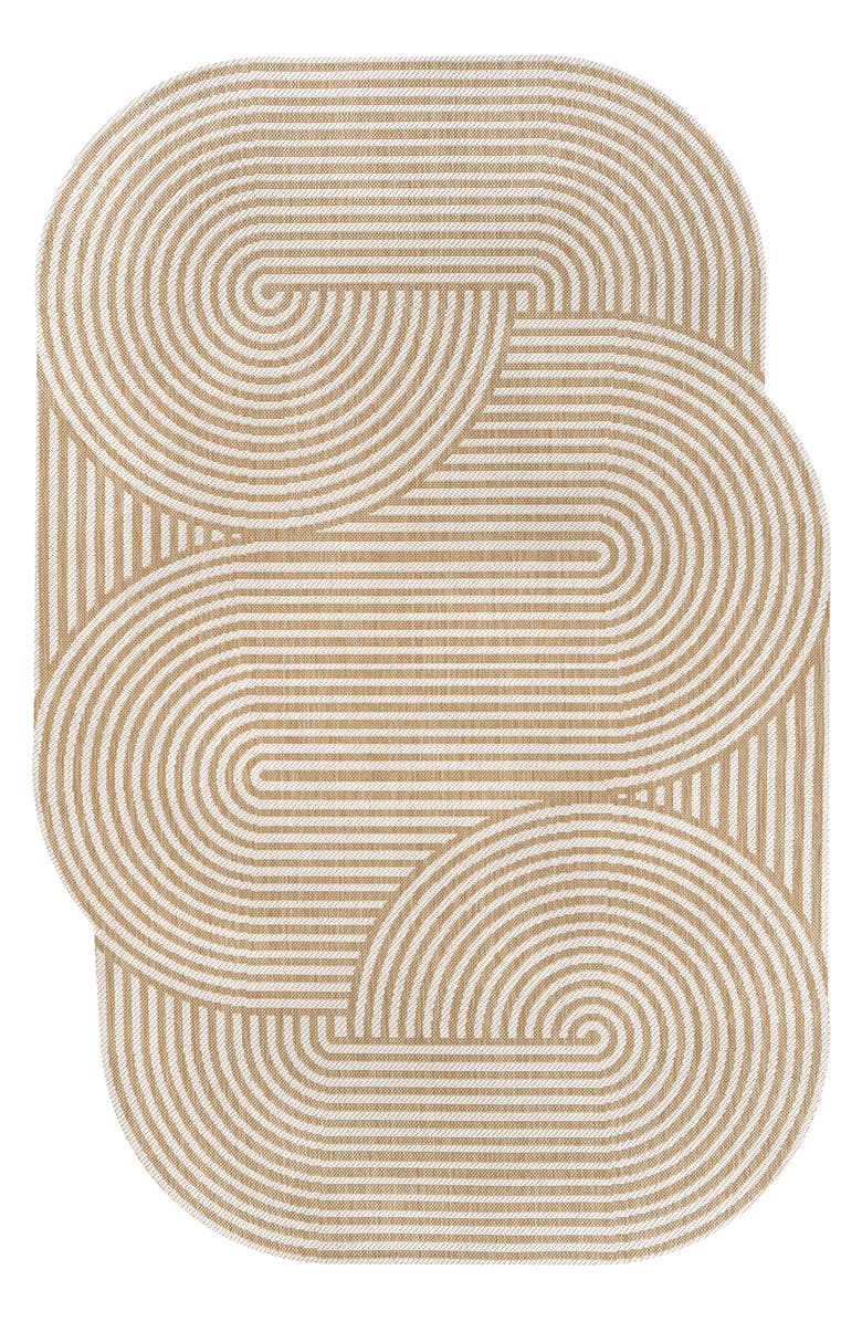JONATHAN Y Margot Modern Geometric Arch Stripe Indoor/Outdoor Shaped Area Rug, Main, color, Cream/Natural