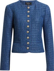 Tahari ASL Metallic Tweed Collarless Jacket