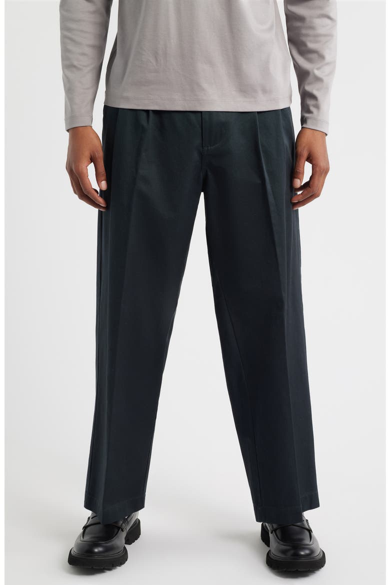 Foster Pleated Twill Pants, Main, color, BLACK
