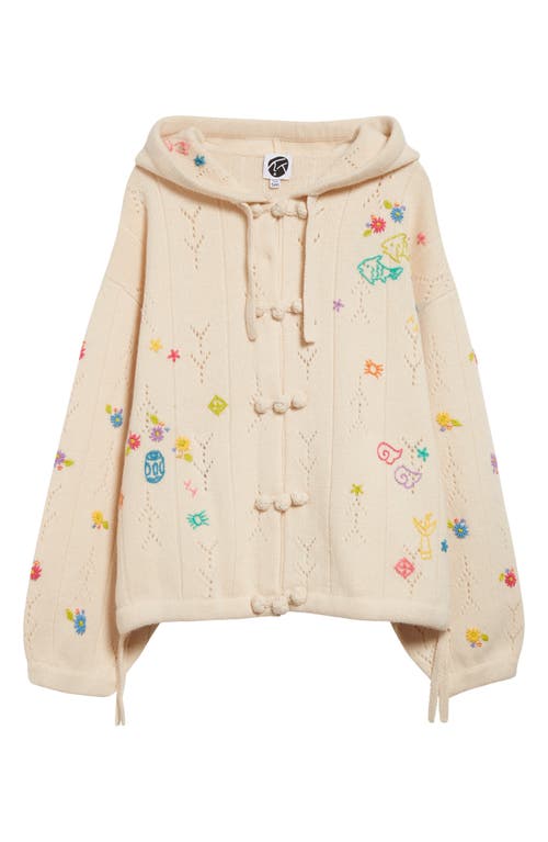 YanYan Daisy Oversize Embroidered Lambswool Hoodie in Chalk 