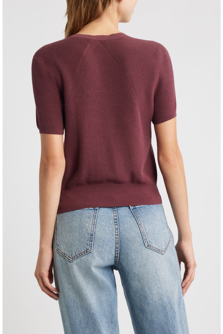 Dina Short Sleeve Cardigan, Alternate, color, PRUNE