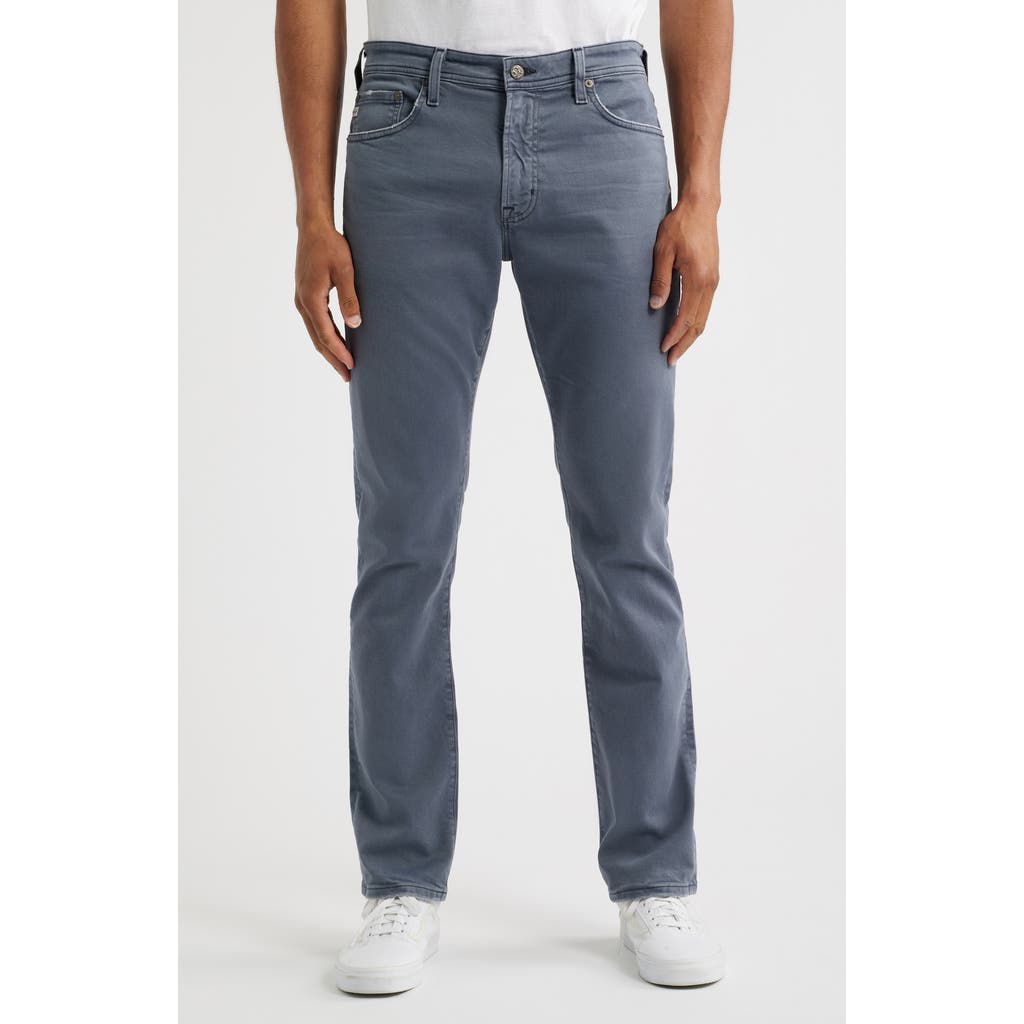 Ag Everett Sueded Stretch Sateen Slim Straight Leg Pants In Blue