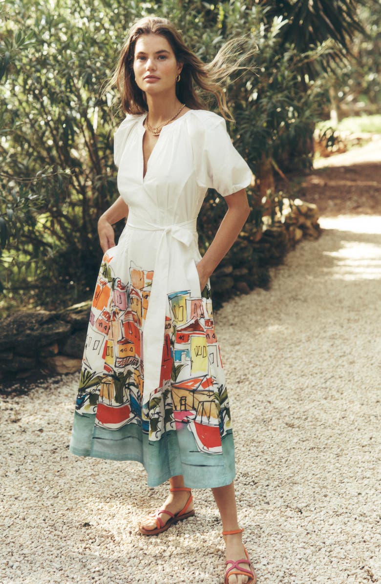 Boden Print Puff Sleeve Midi Dress, Alternate, color,