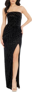 Dress the Population Jasmine Strapless Burnout Velvet Sheath Gown