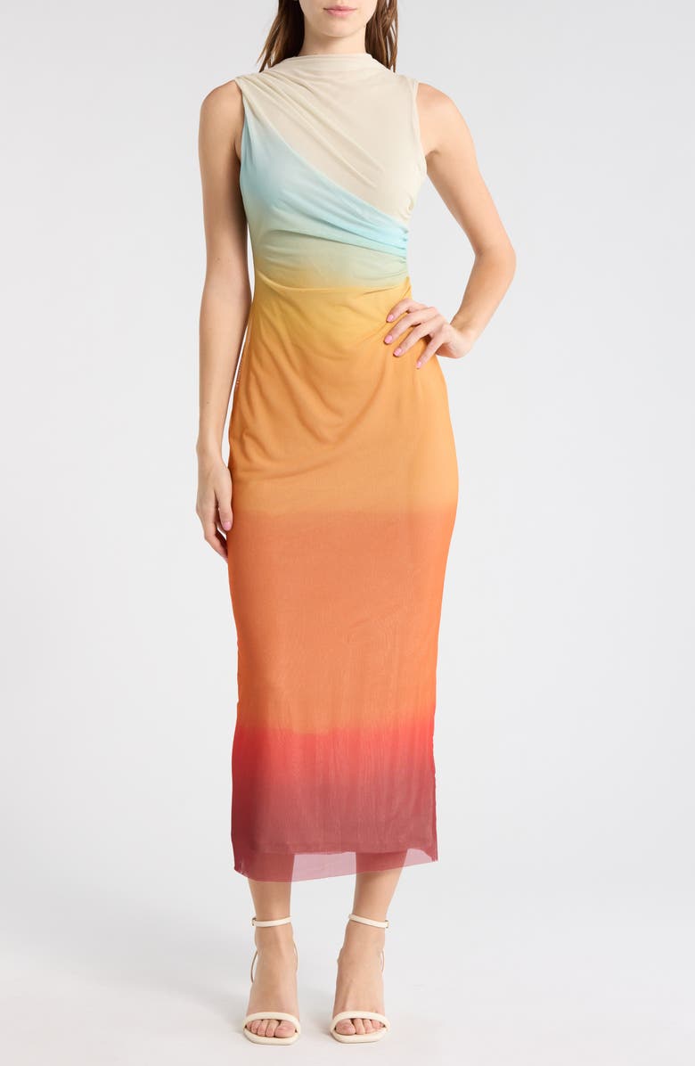 Desigual Ruched Ombré Maxi Dress, Main, color, 
