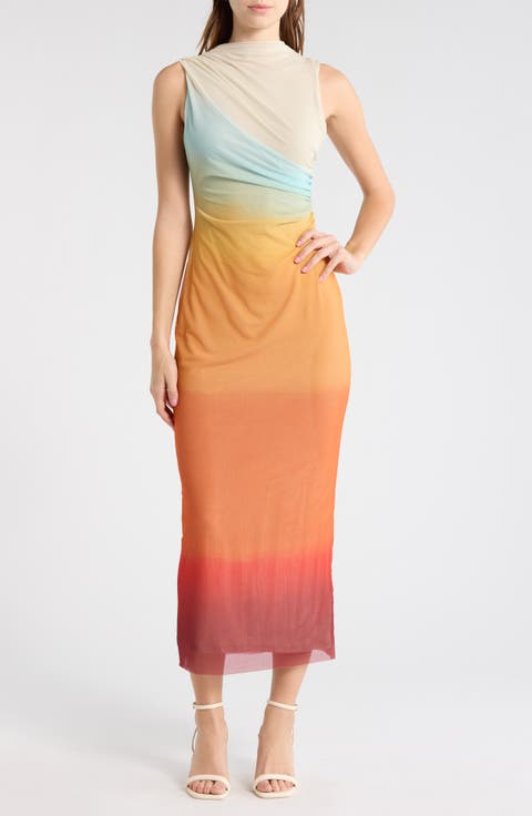 Ruched Ombré Maxi Dress