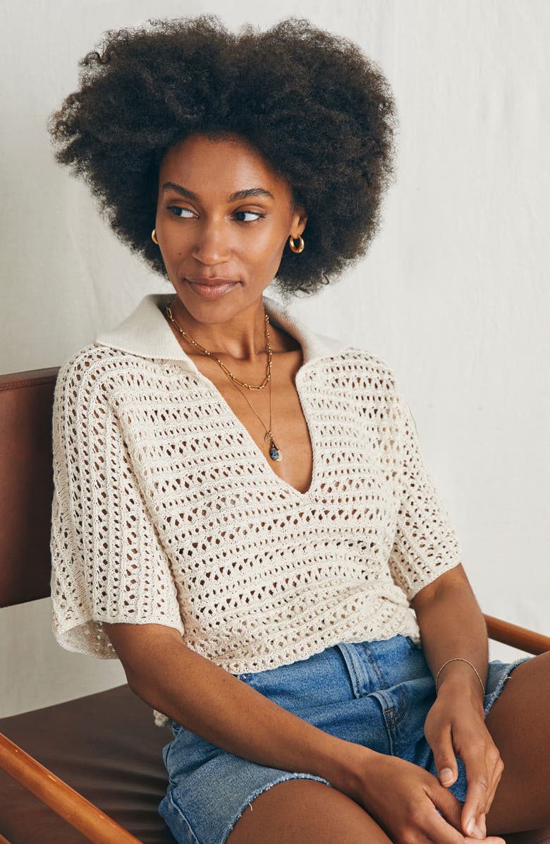 Faherty Nusa Crochet Polo Sweater, Alternate, color, 
