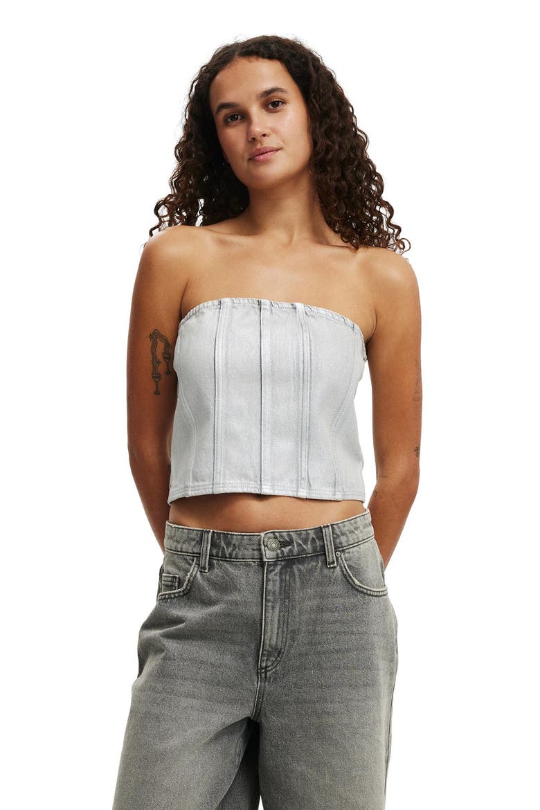 Women's Denim Tube Top, Alternate, color, Metallic  Ash Grey