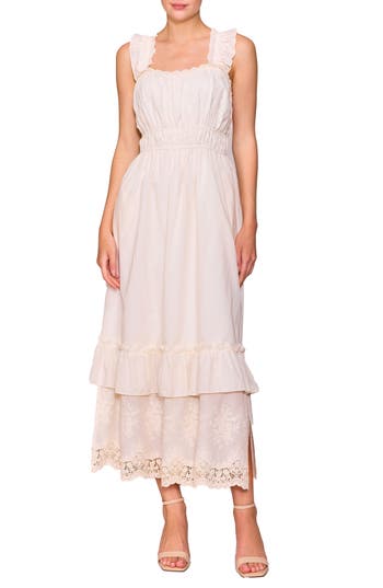 Melloday Ruffle Tiered Maxi Sundress In White