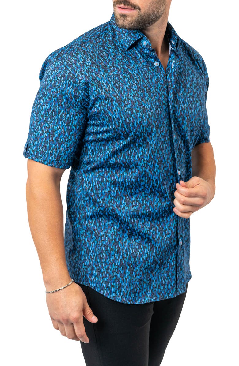 Maceoo Galileo River 90 Blue Contemporary Fit Short Sleeve Button-Up Shirt, Alternate, color, 