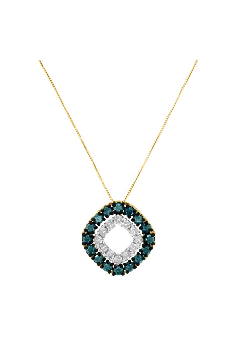 14K Yellow Gold Plated .925 Sterling Silver 1/2 Cttw Color Treated Diamond Square Pendant Necklace, Alternate, color, Blue and White Diamonds