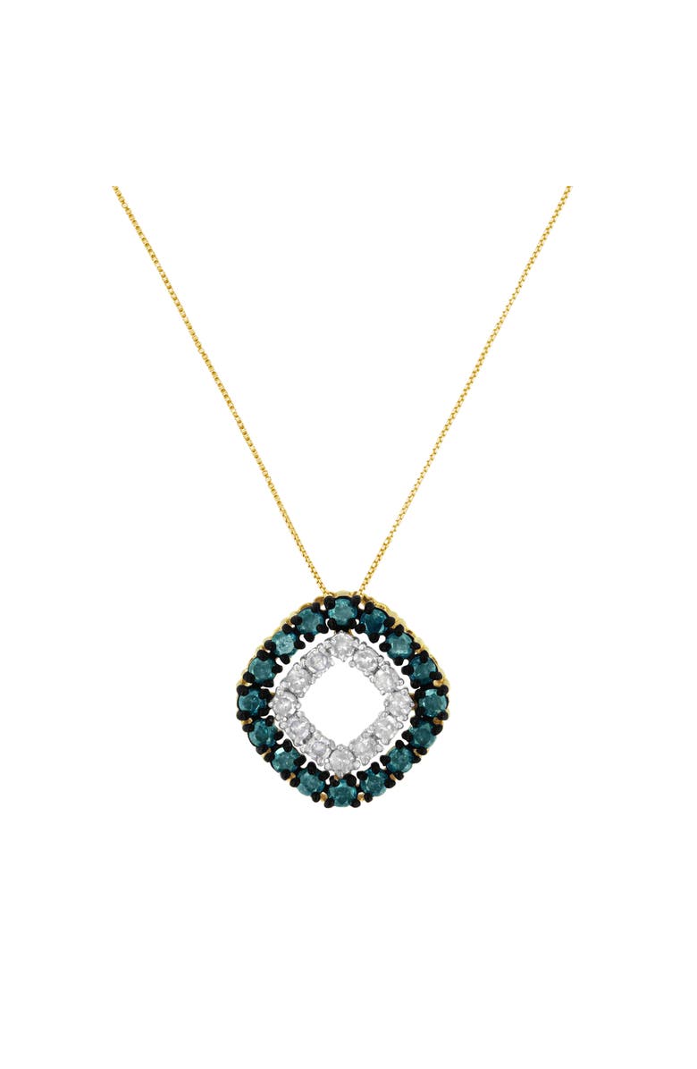 Haus of Brilliance 14K Yellow Gold Plated .925 Sterling Silver 1/2 Cttw Color Treated Diamond Square Pendant Necklace, Alternate, color, Blue And White Diamonds