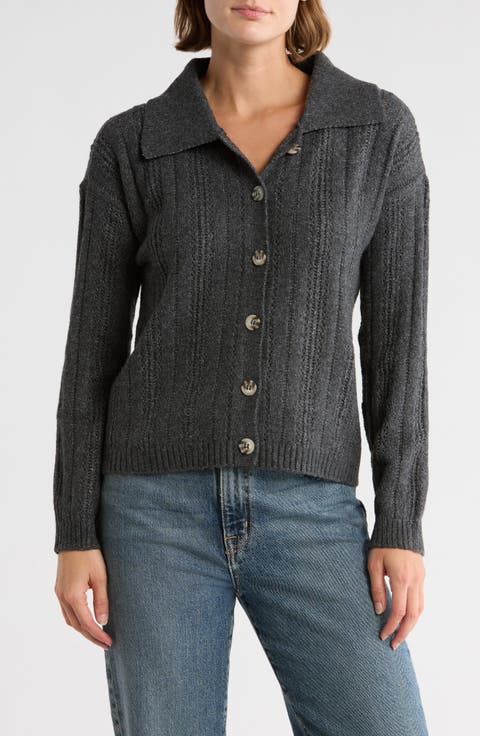 Collared Pointelle Cardigan