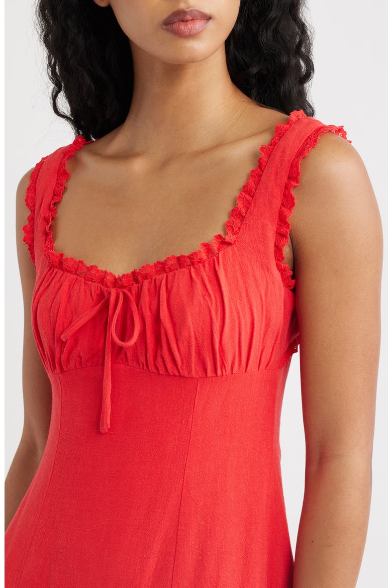Joanne Lace Trim Drop Waist Midi Dress, Alternate, color, RED