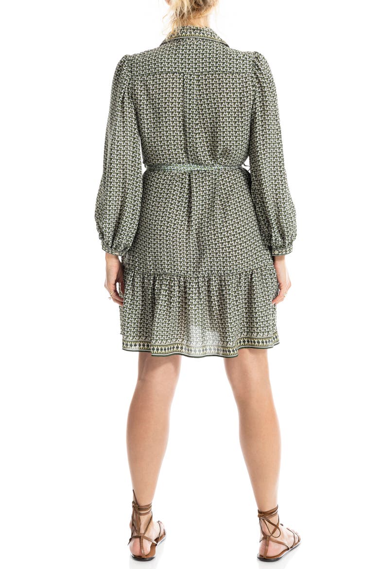 Long Sleeve Button Front Crepe Dress, Alternate, color, CYPRESS/NAVY SMALL FLUTTERS WALTZ