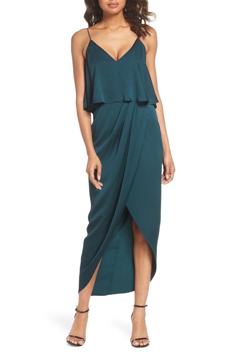 Luxe Frill Tulip Hem Maxi Dress, Alternate, color, EMERALD