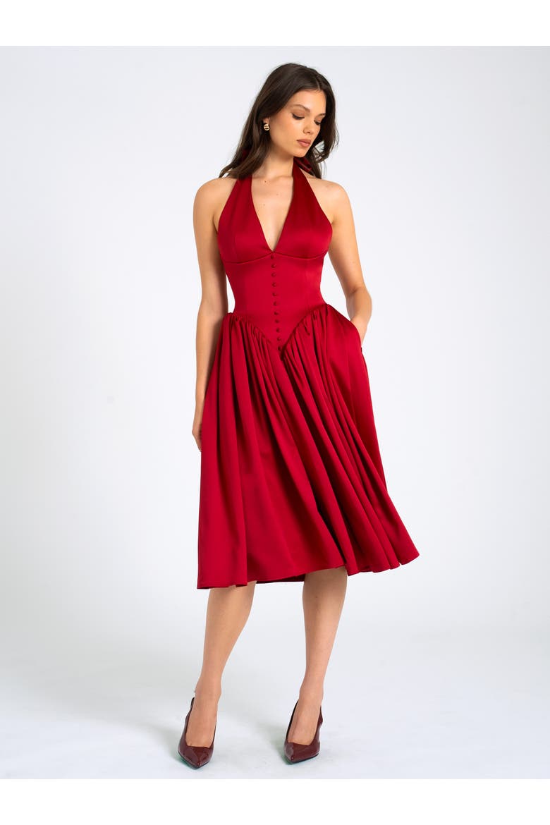 Cara Plunging Halter Backless Maxi Dress, Alternate, color, Burgundy
