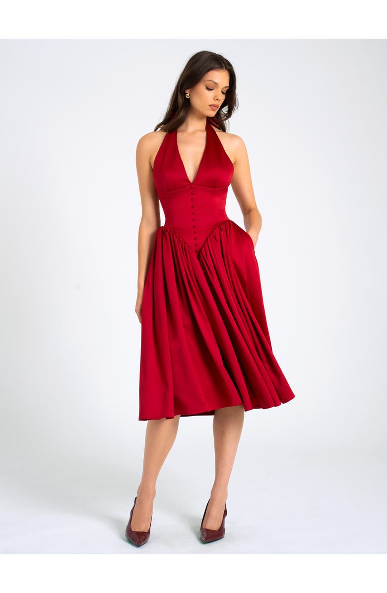 Miss Circle Cara Plunging Halter Backless Maxi Dress, Alternate, color, Burgundy