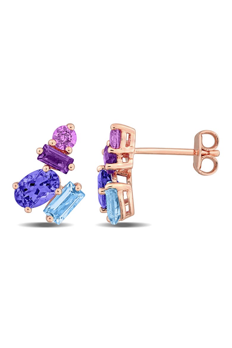 Multi-Shaped Gemstone Cluster Stud Earrings, Main, color, MULTICOLOR