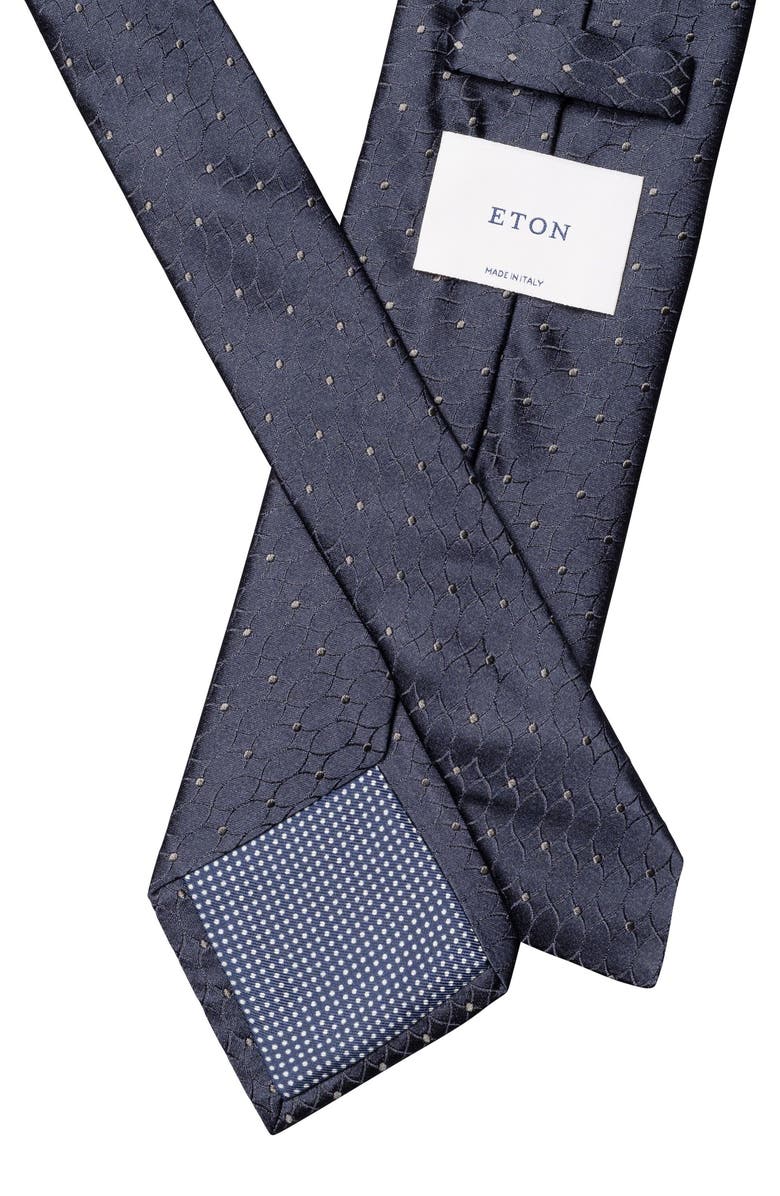 Eton Navy Patterned Silk Jacquard Tie, Alternate, color, Navy