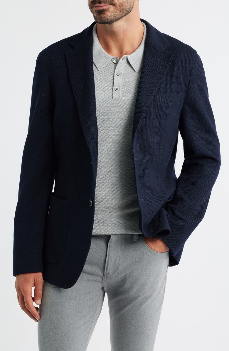BOSS Heston Slim Fit Navy Textured Wool & Cotton Sport Coat, Main, color, Dark Blue