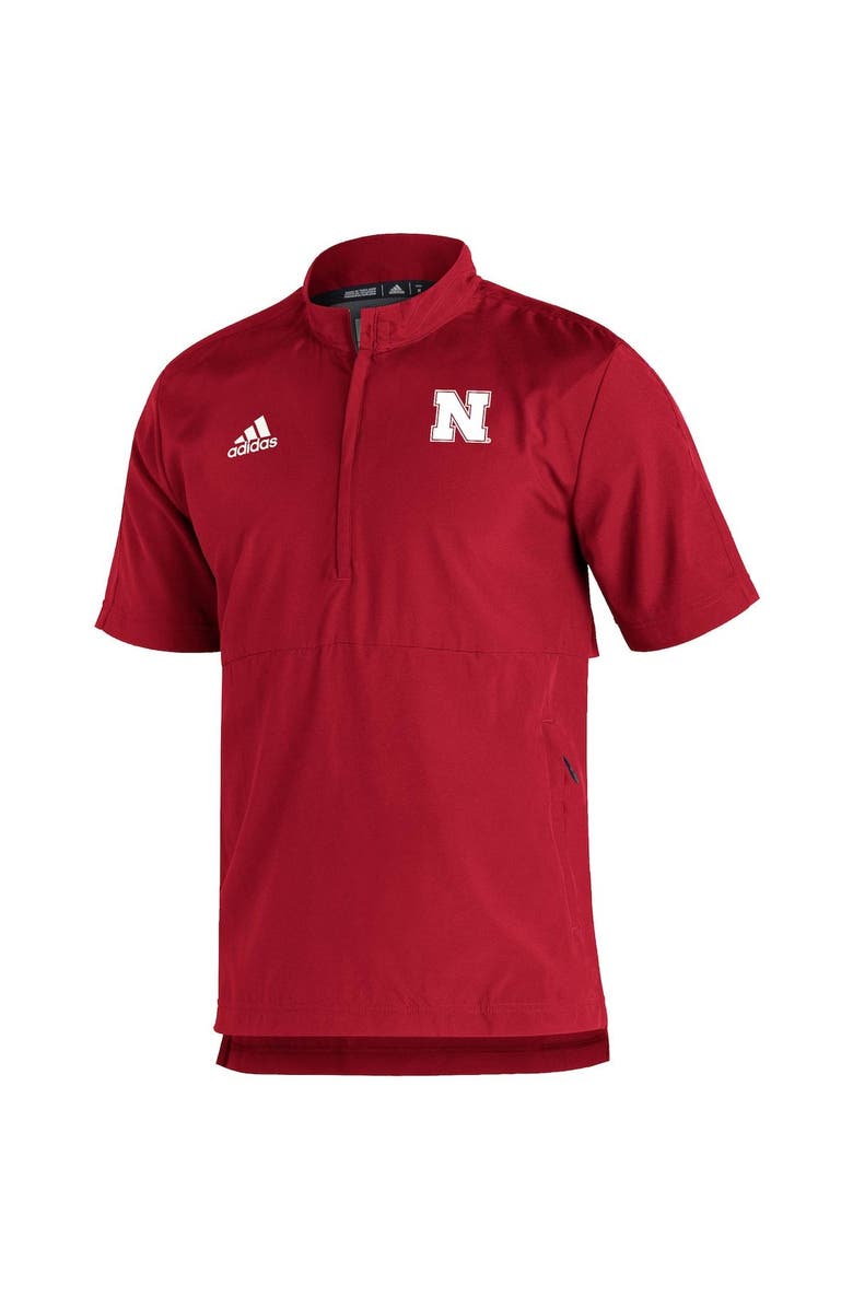 adidas Men's adidas Scarlet Nebraska Huskers 2021 Sideline AEROREADY Short Sleeve Quarter-Zip Jacket, Alternate, color,