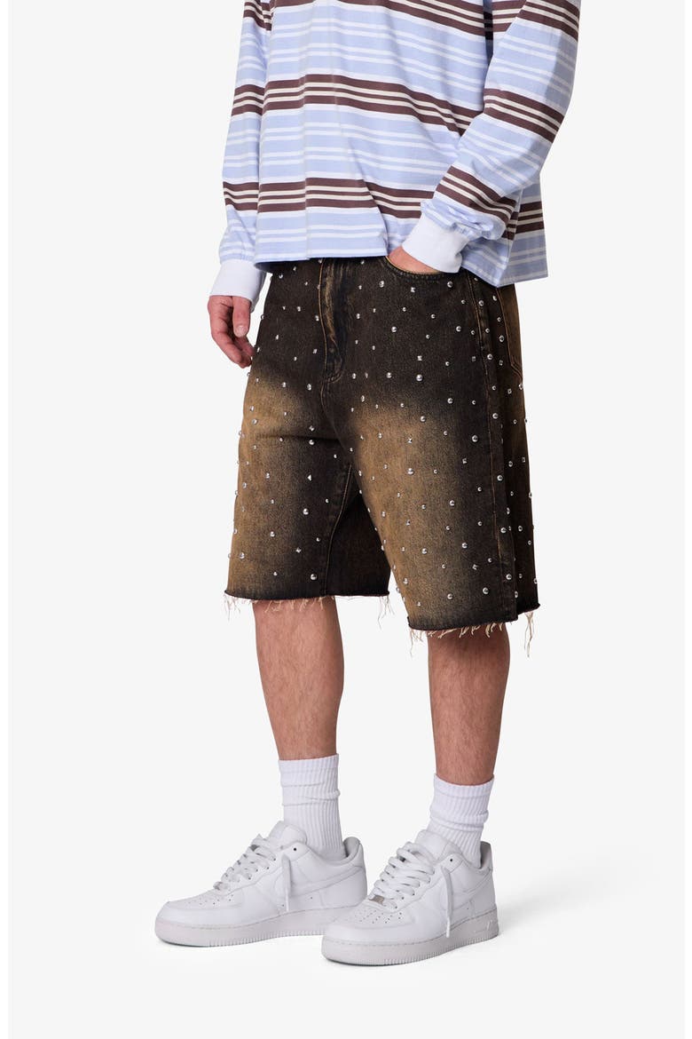 Baggy Studded Denim Shorts, Alternate, color, BLACK