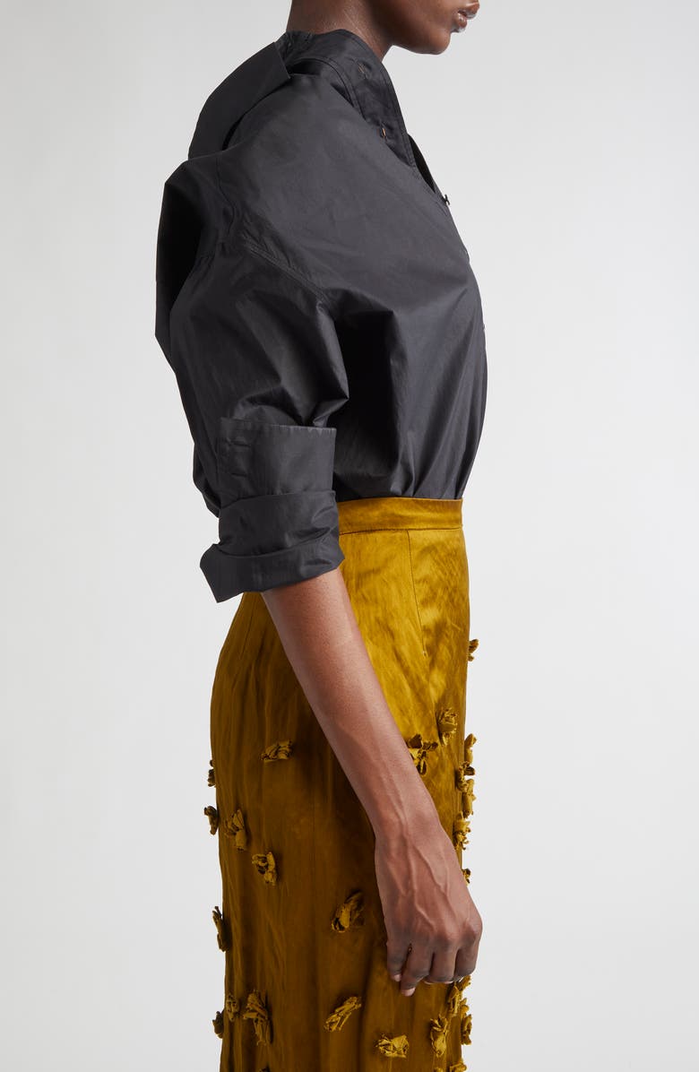 Michael Kors Collection Silk Blend Cutaway Button-Up Shirt, Alternate, color, Black