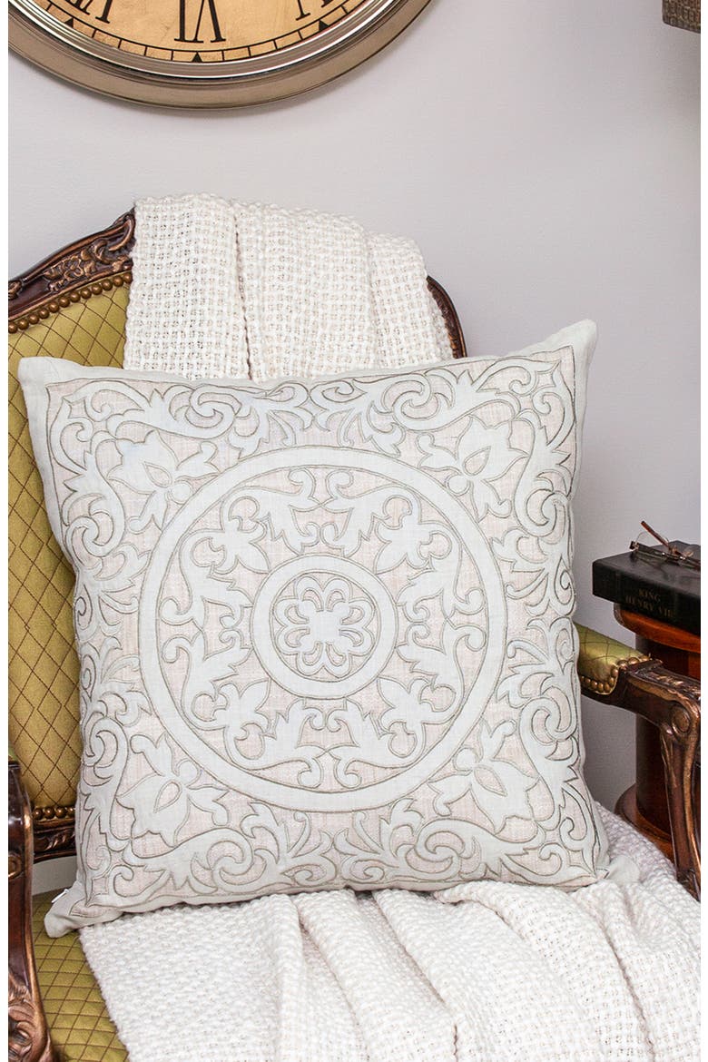 Fleura Embroidered Throw Pillow, Alternate, color, BEIGE