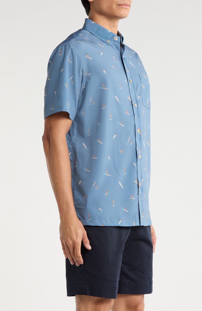 Kahala Surfs Up Short Sleeve Button-Down Shirt, Alternate, color, Denim Blue